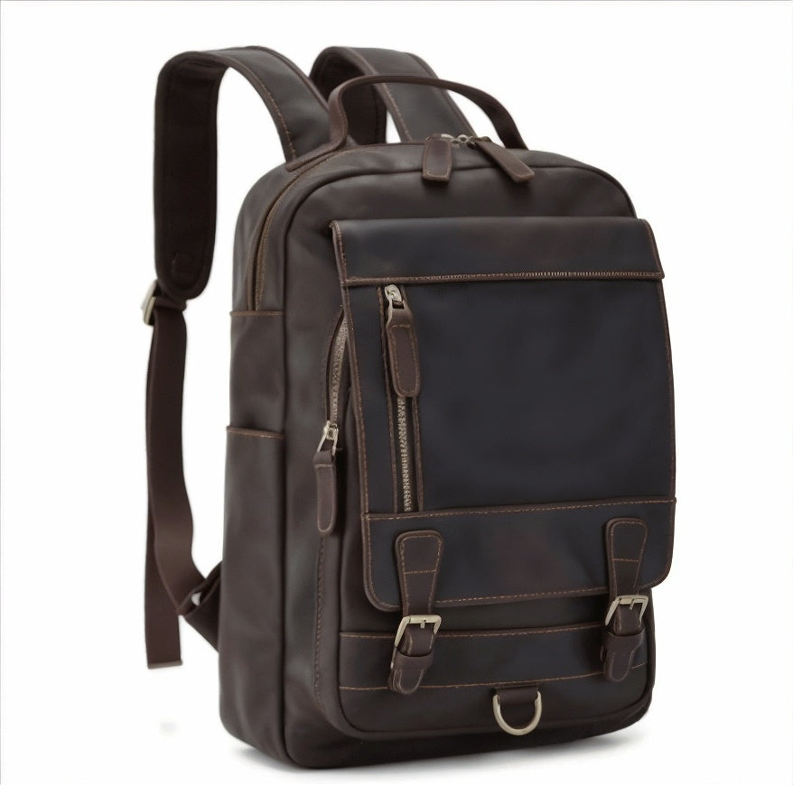 Brown leather backpack on a white background