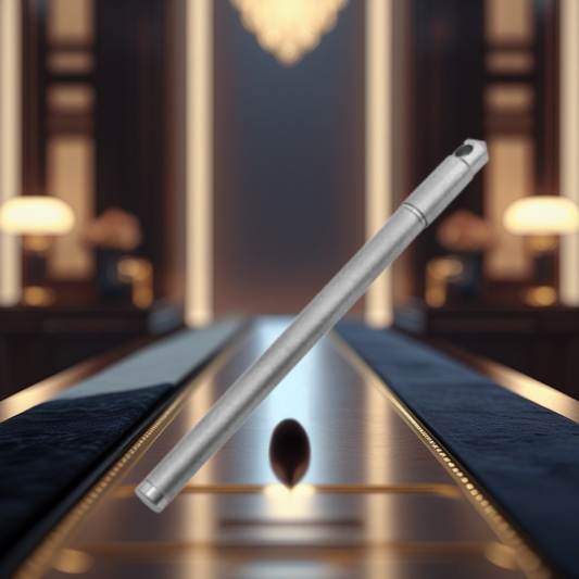 Silver pen on a reflective surface with blurred interior luxury background